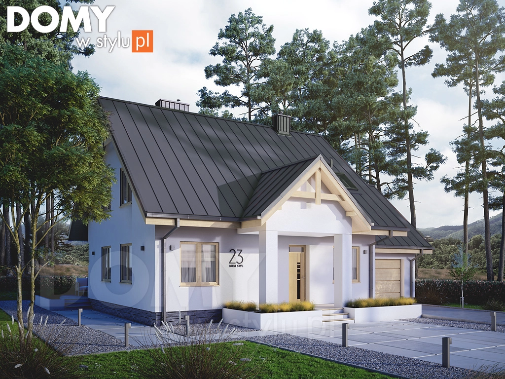 Projekt domu z poddaszem Pliszka - wizualizacja frontowa