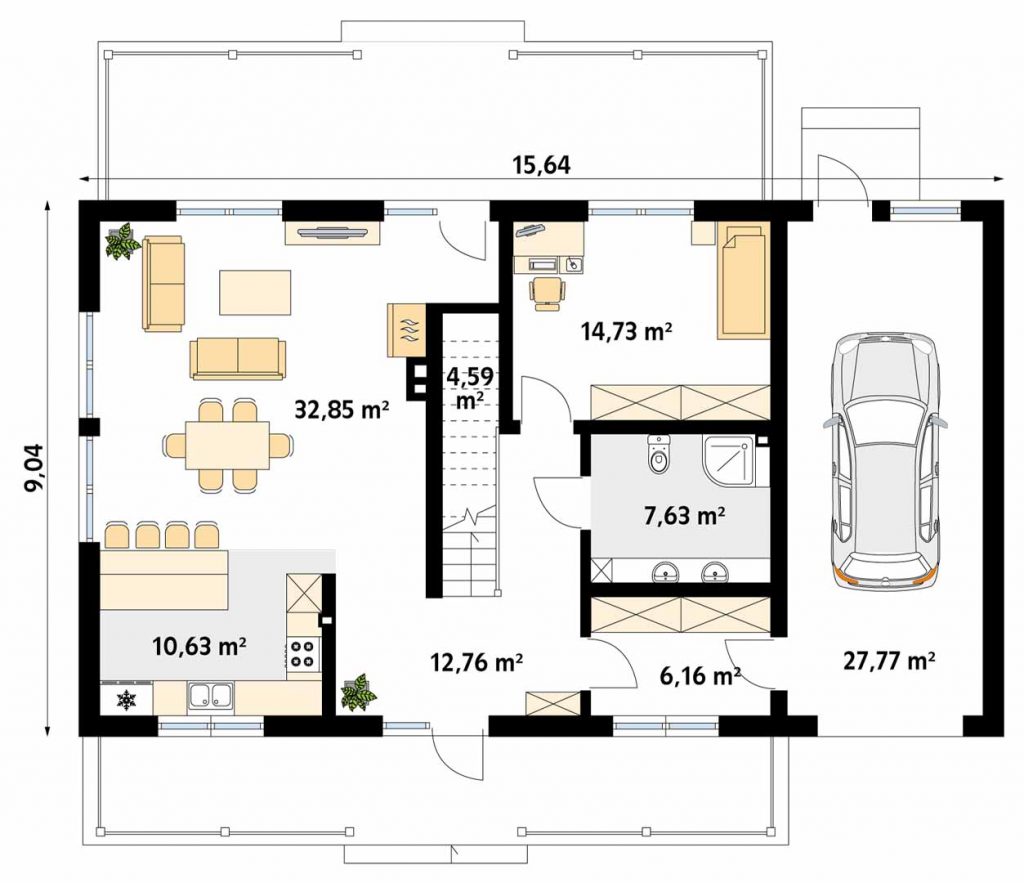 Rzut parteru w projekcie Jagodowy 2 dr-T