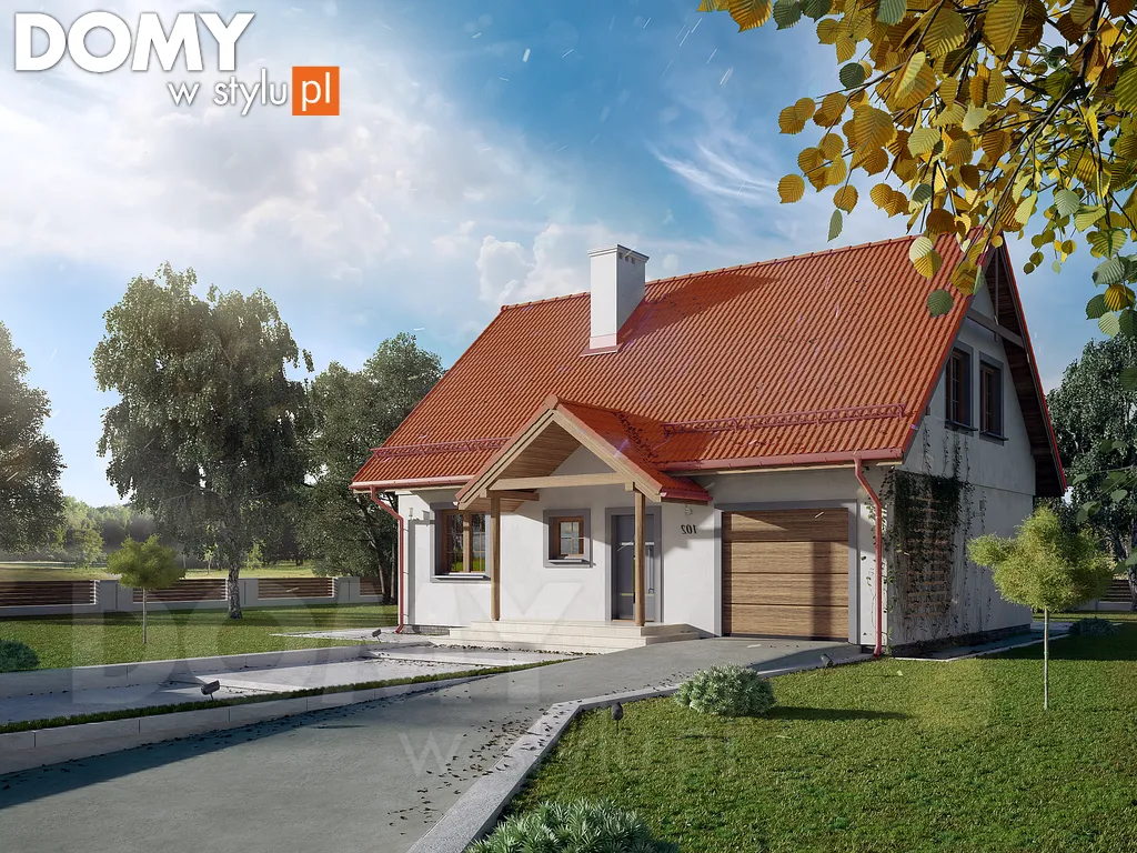 Projekt domu z poddaszem Agatka 2 - wizualizacja frontowa - lustrzane odbicie