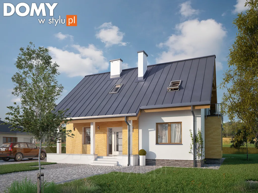 Projekt domu z poddaszem Aloes - wizualizacja frontowa - lustrzane odbicie