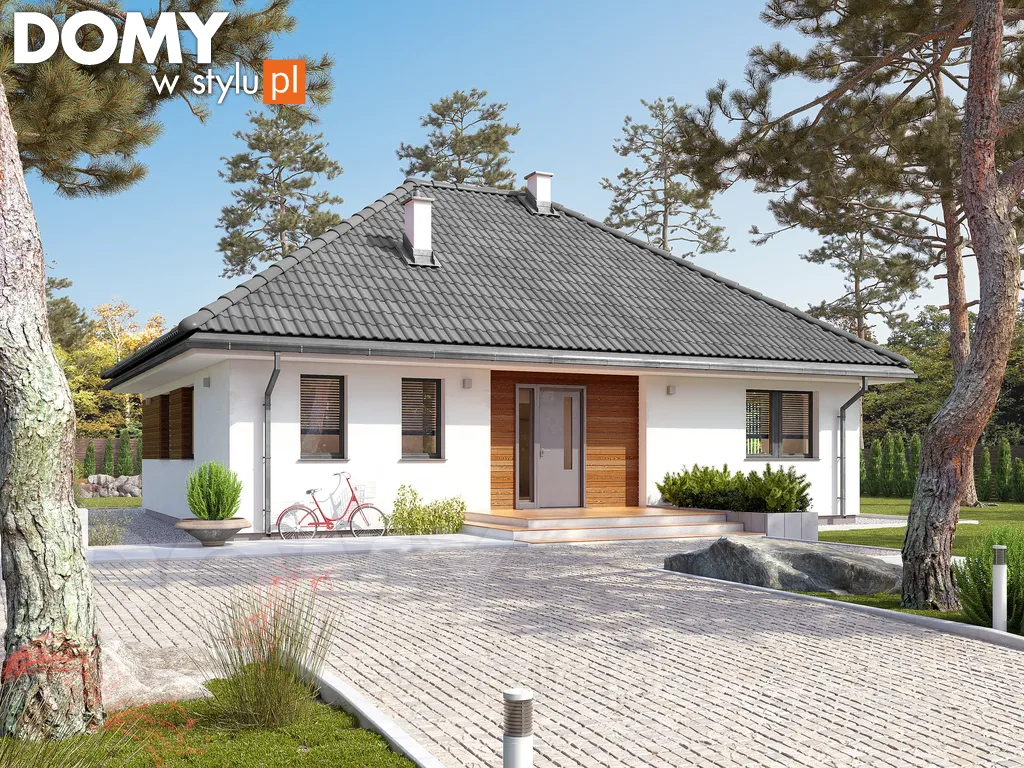 Nowoczesny projekt domu parterowego Aruba - wizualizacja frontowa - lustrzane odbicie