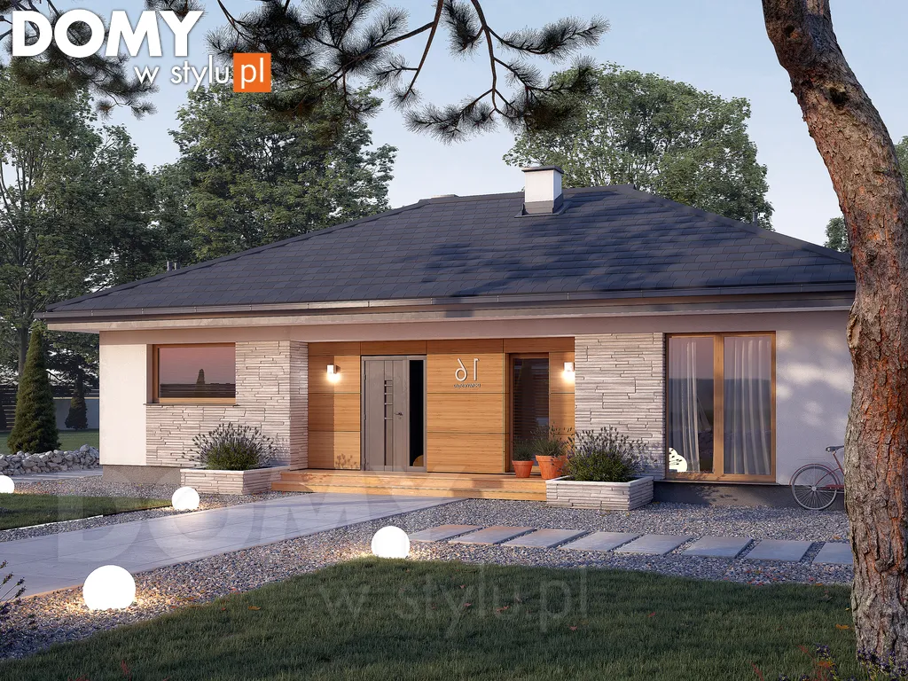 Nowoczesny projekt domu parterowego Awokado - wizualizacja frontowa - lustrzane odbicie