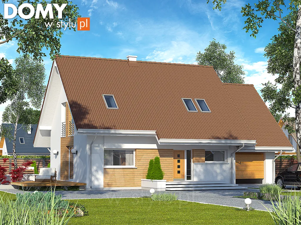 Nowoczesny projekt domu z poddaszem Azuryt 3 - wizualizacja frontowa - lustrzane odbicie