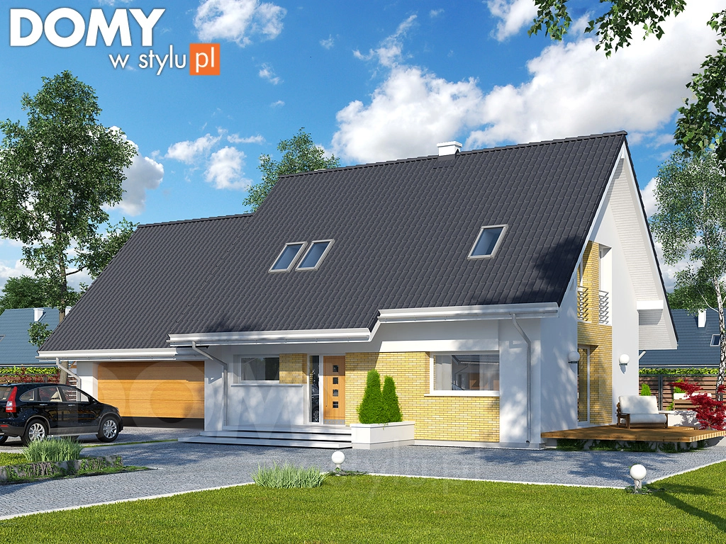 Nowoczesny projekt domu z poddaszem Azuryt 4 - wizualizacja frontowa