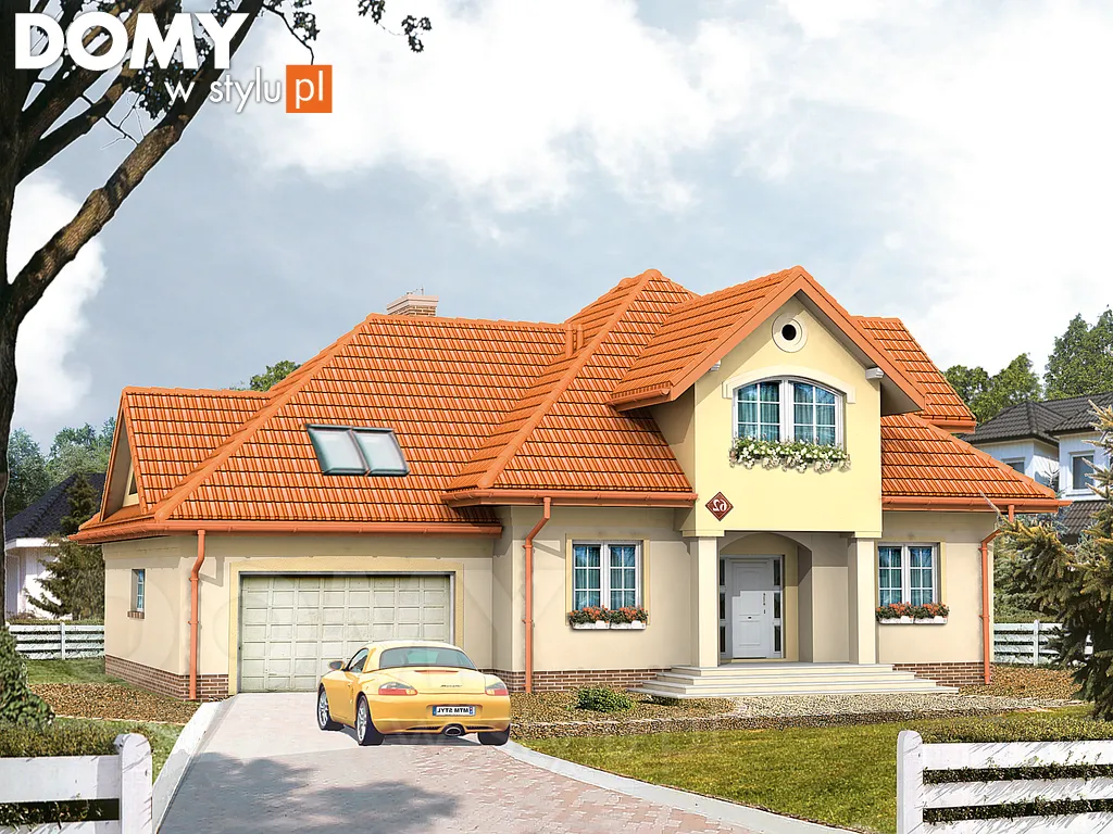 Projekt domu z poddaszem Bachus 2 - wizualizacja frontowa - lustrzane odbicie