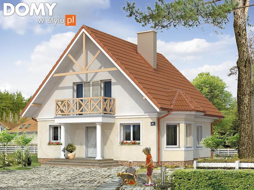 Projekt domu z poddaszem Berberys - wizualizacja frontowa - lustrzane odbicie
