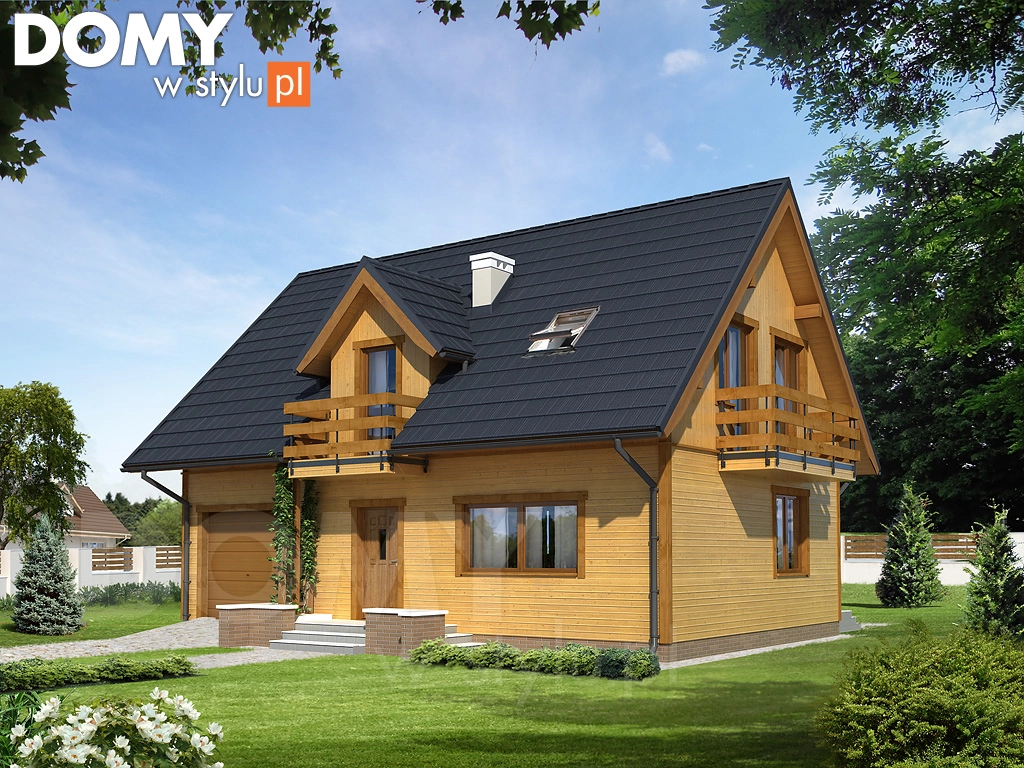 Projekt domu drewnianego z poddaszem Bielik dr-S - wizualizacja frontowa