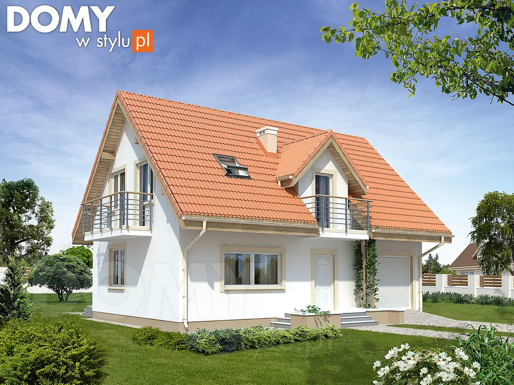 Projekt domu drewnianego z poddaszem Bielik dr-T - wizualizacja frontowa - lustrzane odbicie