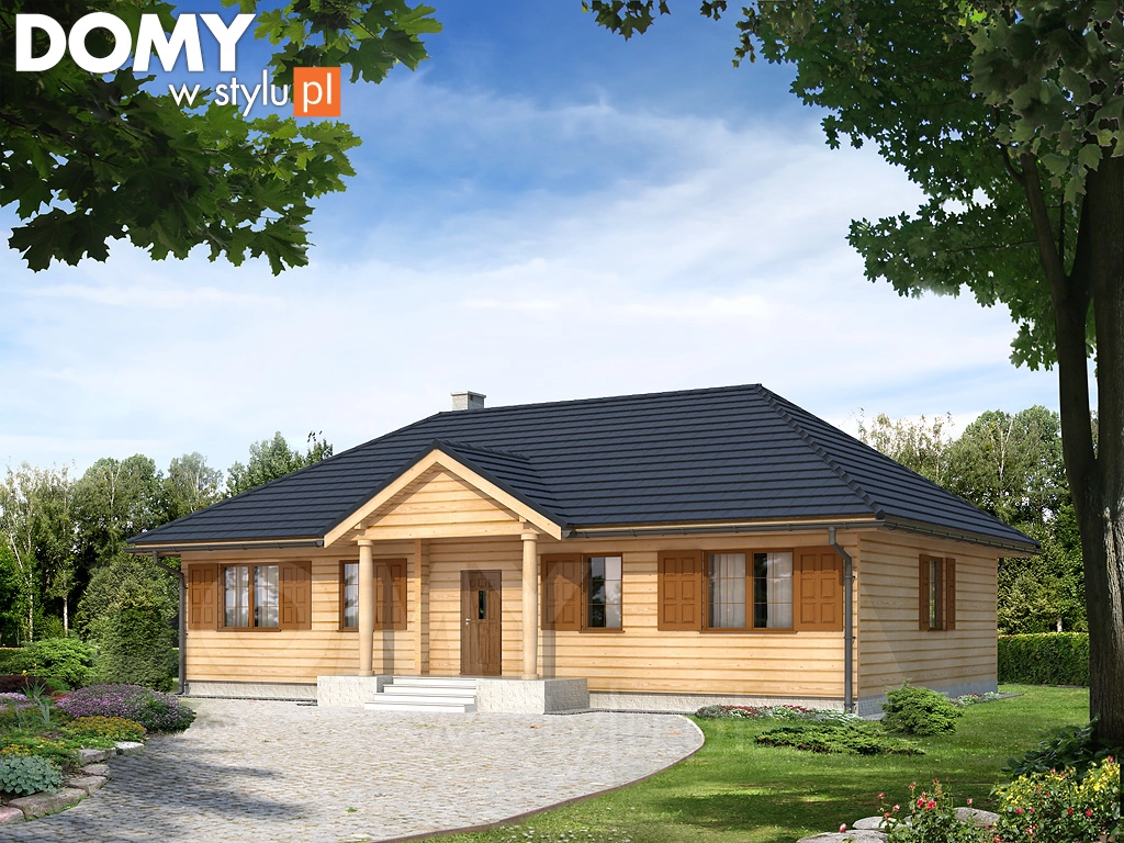 Projekt domu parterowego drewnianego Borówka 3 bal - wizualizacja frontowa