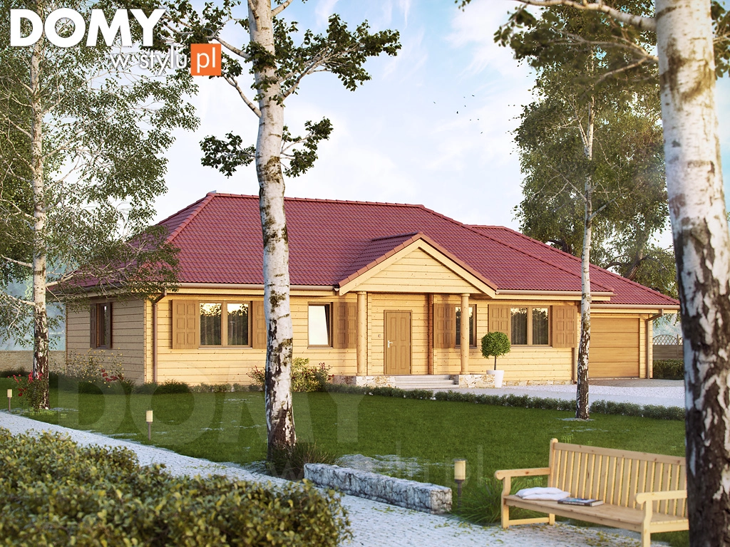Projekt domu parterowego drewnianego Borówka 4 bal - wizualizacja frontowa