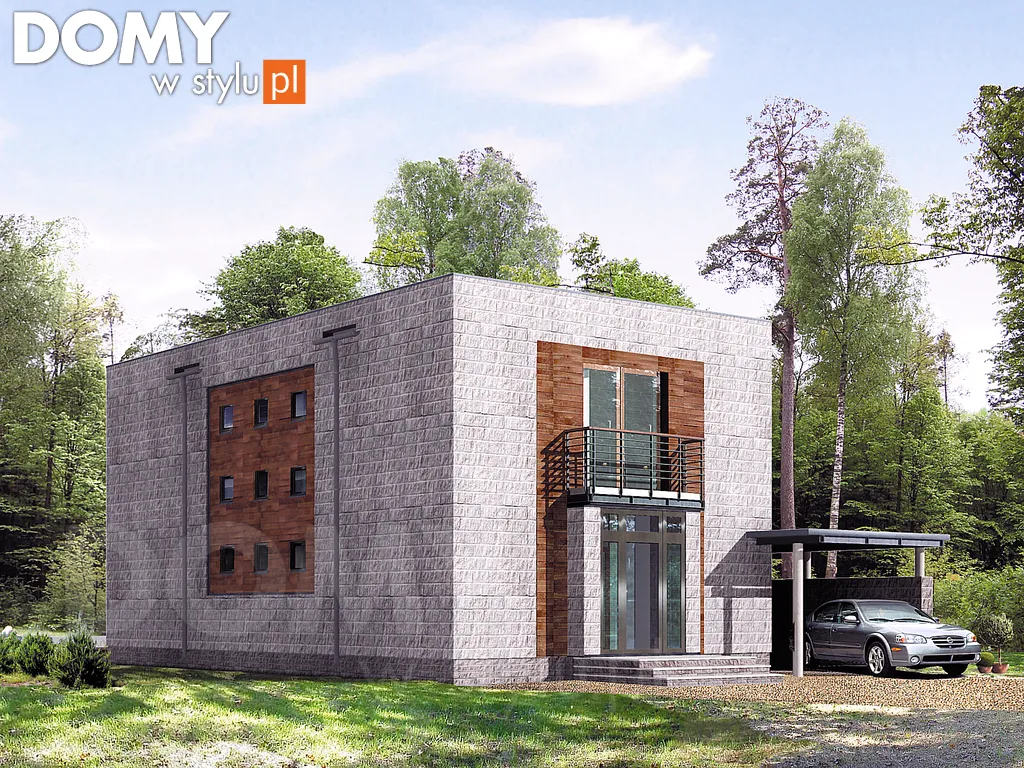 Nowoczesny projekt domu piętrowego Bryg - wizualizacja frontowa - lustrzane odbicie