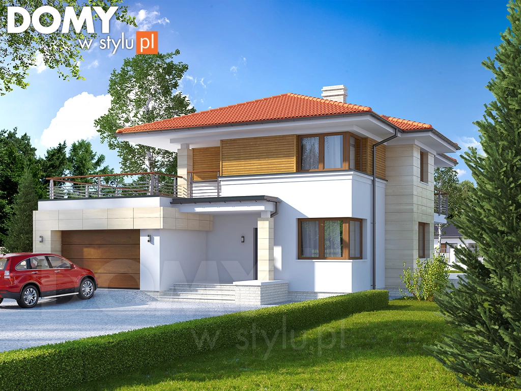 Nowoczesny projekt domu piętrowego Cyprys 7 - wizualizacja frontowa - lustrzane odbicie