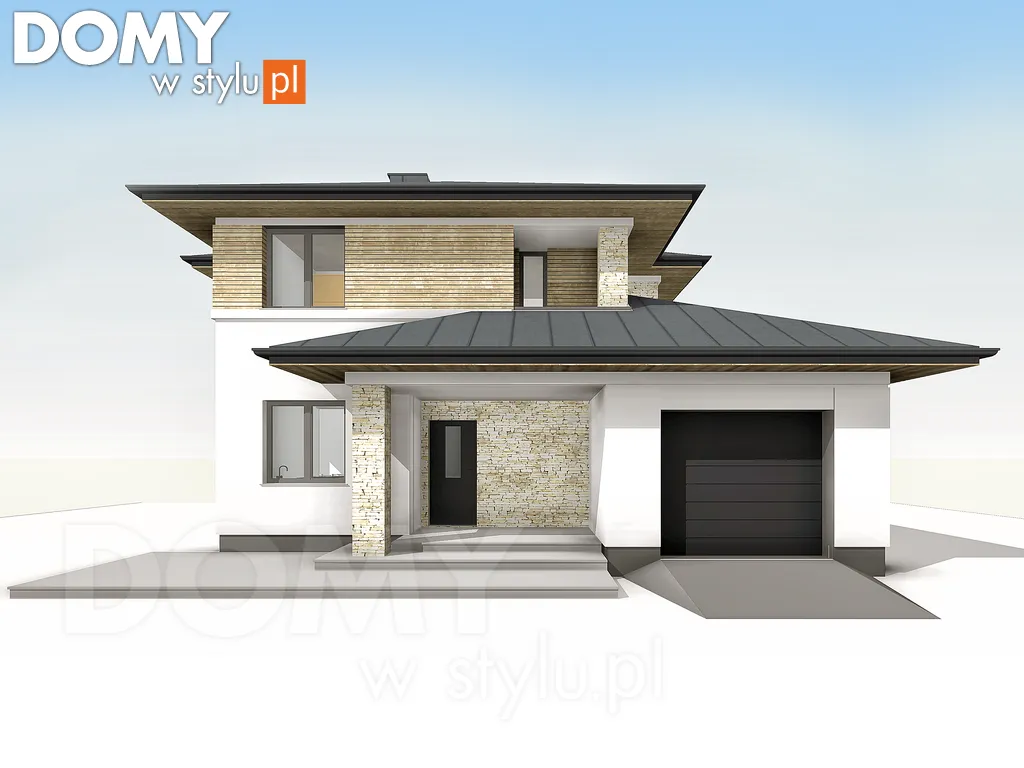 Nowoczesny projekt domu piętrowego Cyprys 9 - wizualizacja frontowa - lustrzane odbicie
