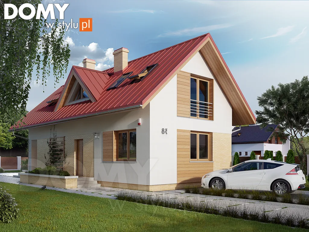 Nowoczesny projekt domu z poddaszem Dalia 2 - wizualizacja frontowa - lustrzane odbicie