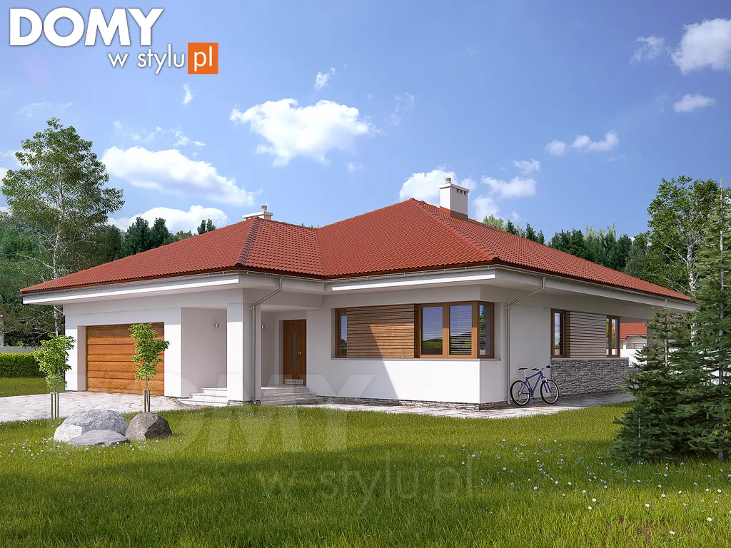 Nowoczesny projekt domu parterowego Decyma - wizualizacja frontowa - lustrzane odbicie