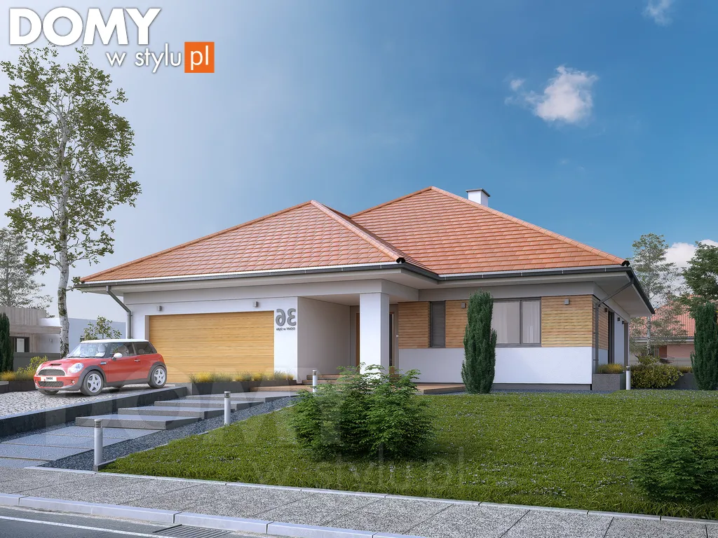 Nowoczesny projekt domu parterowego Decyma 11 - wizualizacja frontowa - lustrzane odbicie