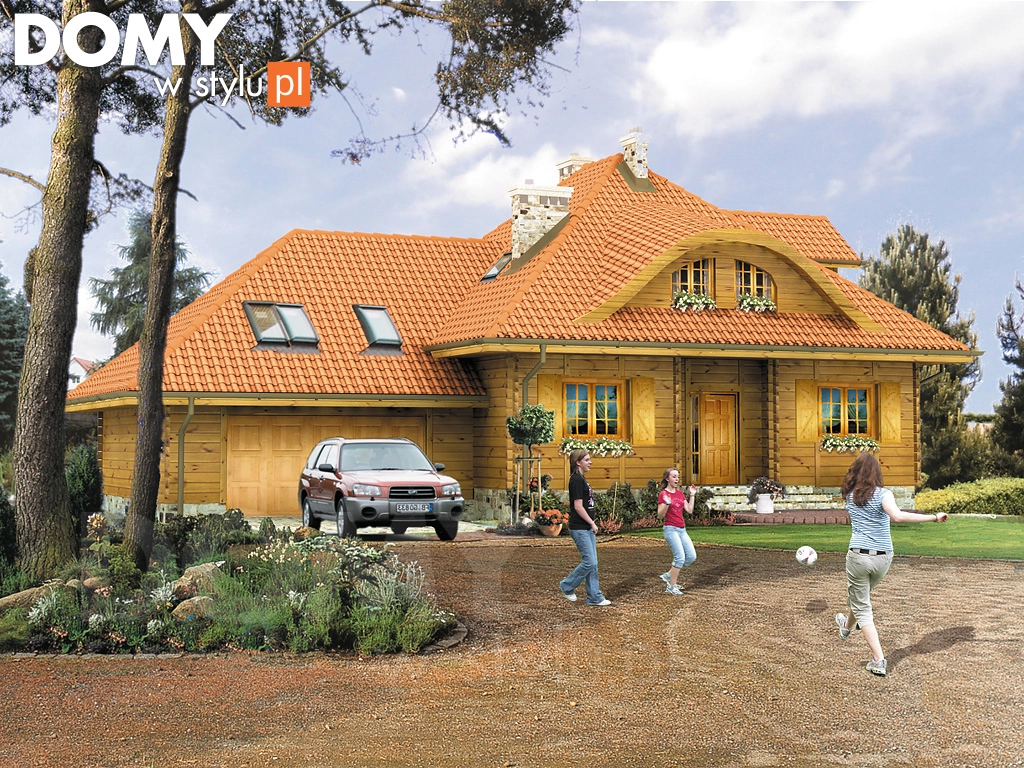 Projekt domu drewnianego z poddaszem Feria dr-B - wizualizacja frontowa