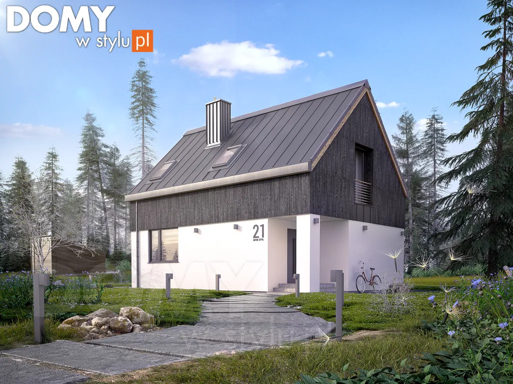 Nowoczesny projekt domu z poddaszem Groszek - wizualizacja frontowa