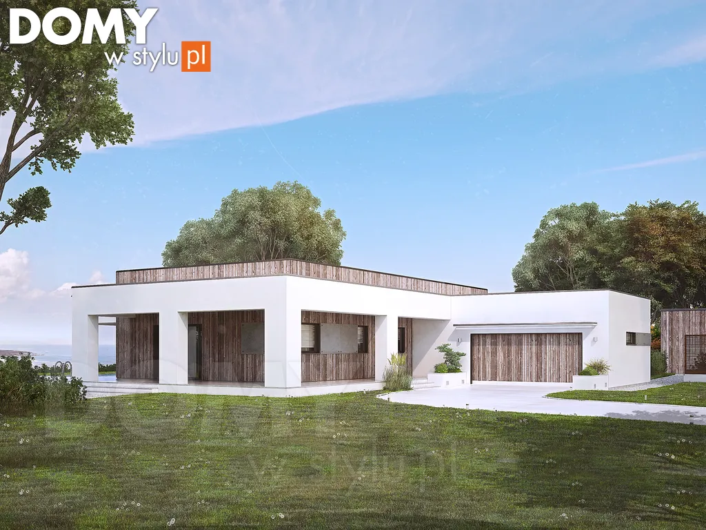 Nowoczesny projekt domu parterowego Jadeit - wizualizacja frontowa - lustrzane odbicie