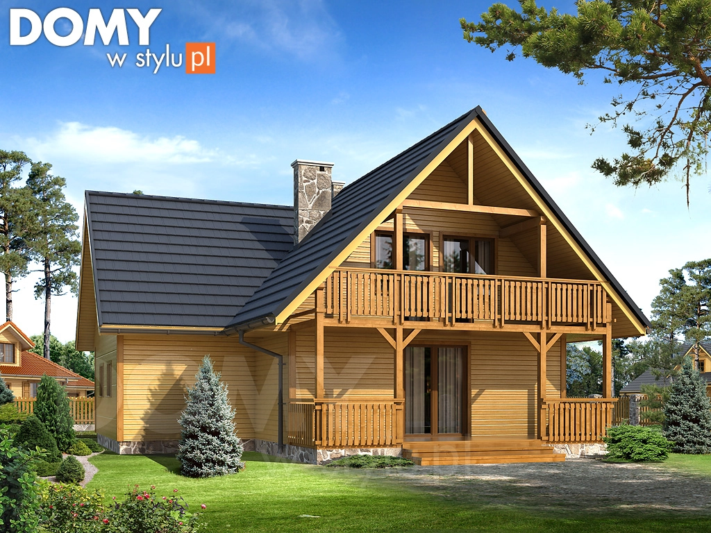 Projekt domu drewnianego z poddaszem Jaśmin 3 dr-S - wizualizacja frontowa