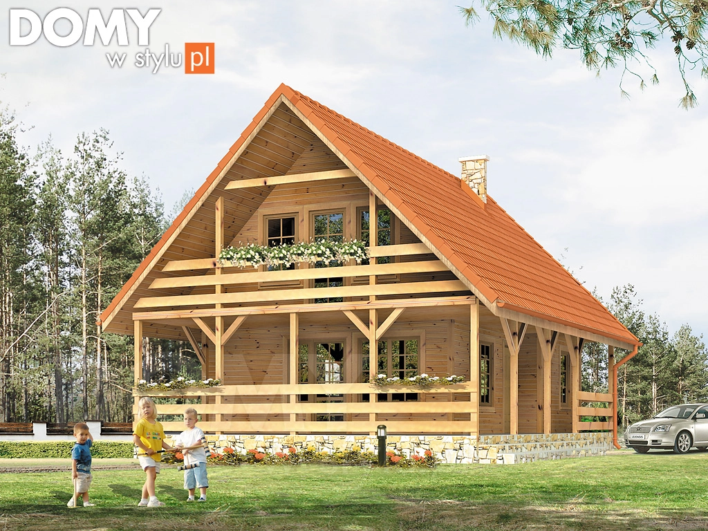 Projekt domu letniskowego drewnianego Jaśmin dr-S - wizualizacja frontowa
