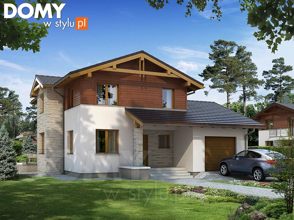 Nowoczesny projekt domu piętrowego Kobalt - wizualizacja frontowa - lustrzane odbicie