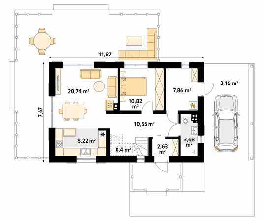 Projekt domu Koniczynka 2 - rzut parteru