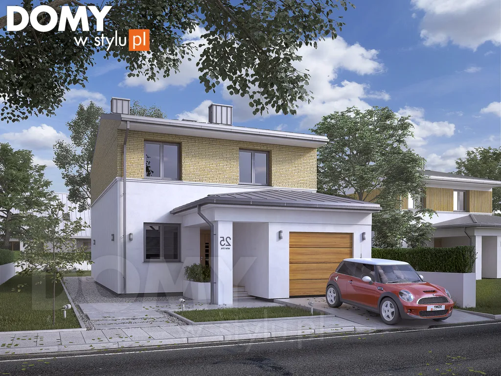Nowoczesny projekt domu piętrowego Limba W2 - wizualizacja frontowa - lustrzane odbicie