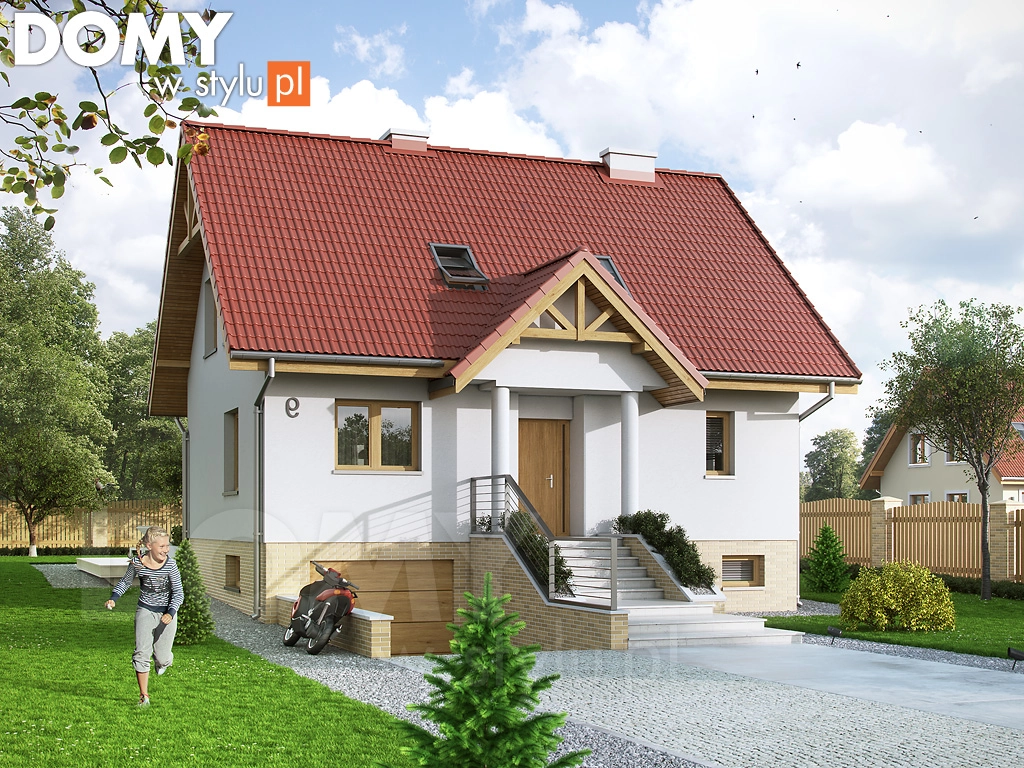 Projekt domu z poddaszem Maciejka 4 - wizualizacja frontowa - lustrzane odbicie