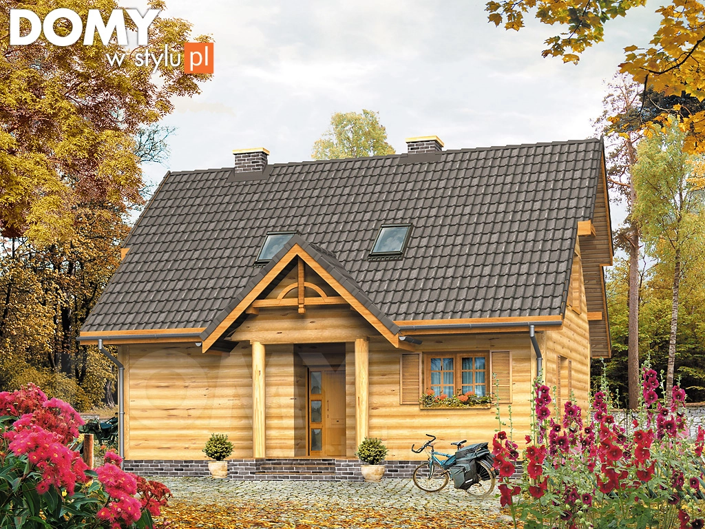 Projekt domu drewnianego z poddaszem Maciejka dr-S - wizualizacja frontowa