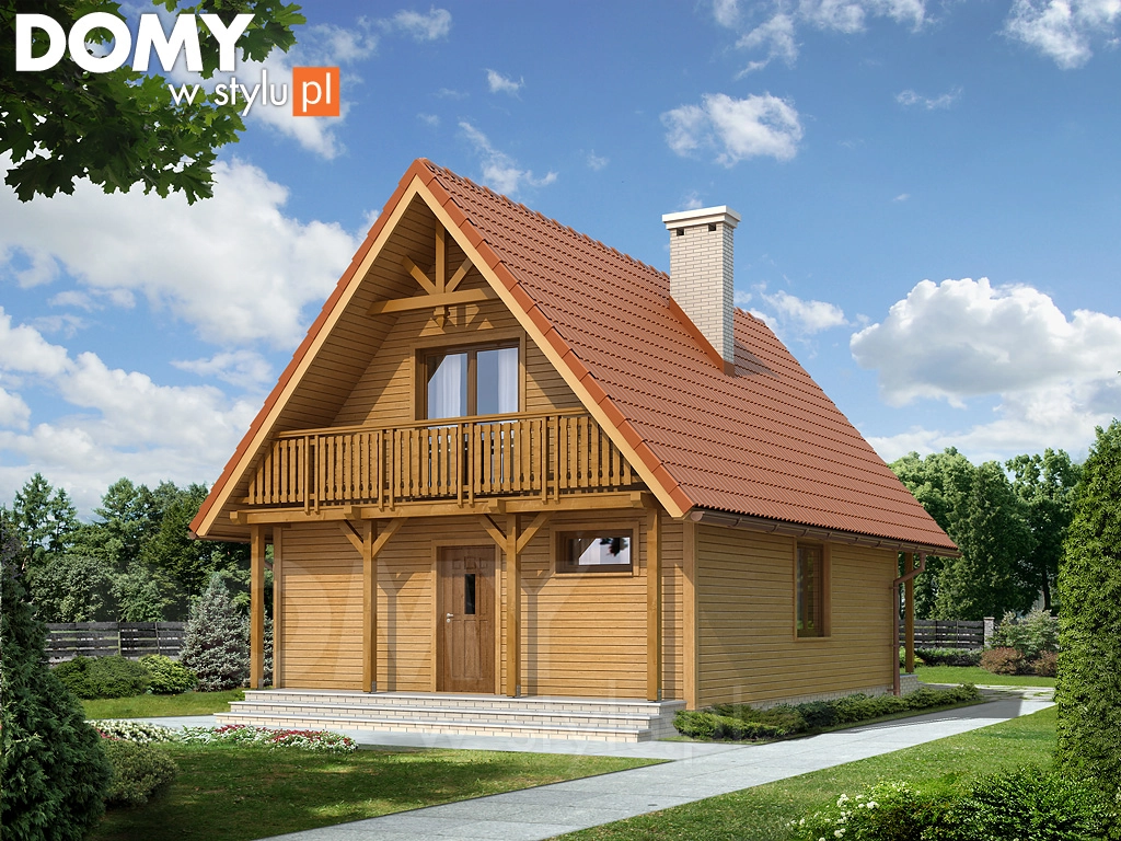 Projekt domu drewnianego z poddaszem Mikrus 2 dr-S - wizualizacja frontowa