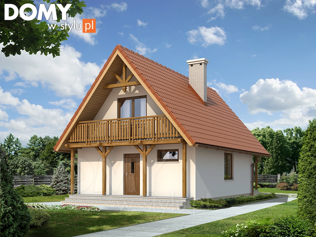 Projekt domu drewnianego z poddaszem Mikrus 2 dr-T - wizualizacja frontowa