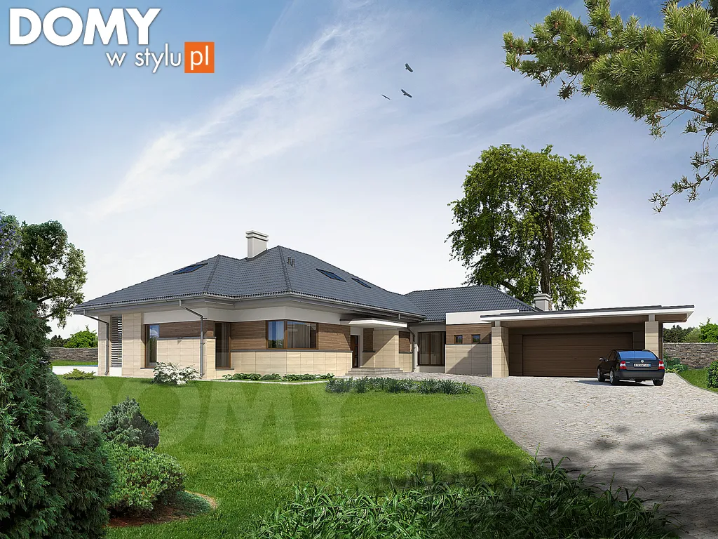 Nowoczesny projekt domu z poddaszem Nefryt - wizualizacja frontowa - lustrzane odbicie