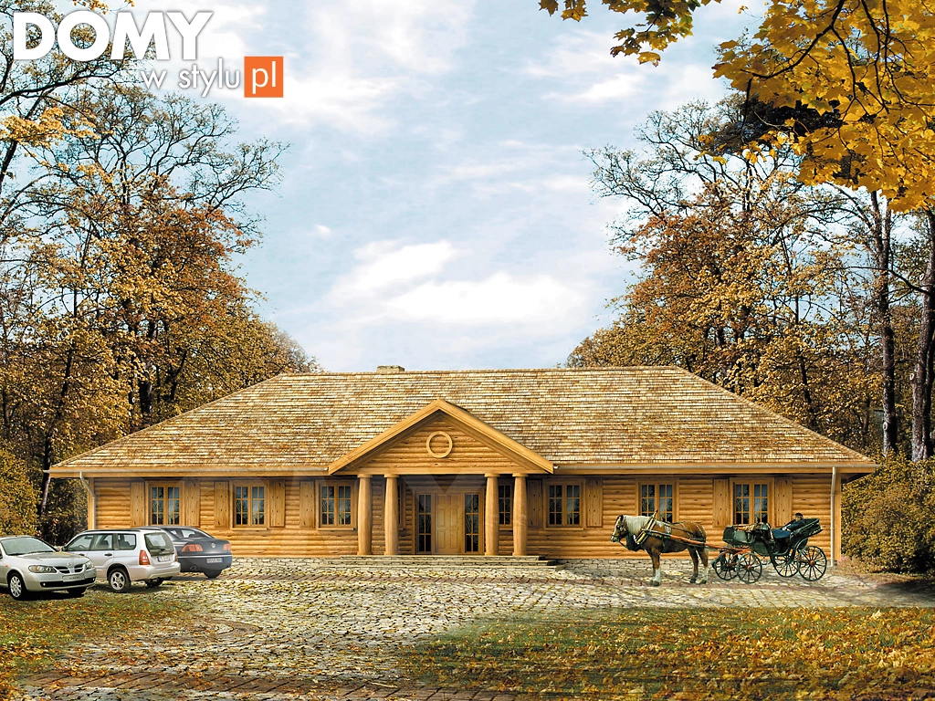Projekt domu drewnianego z poddaszem Polana dr-S - wizualizacja frontowa
