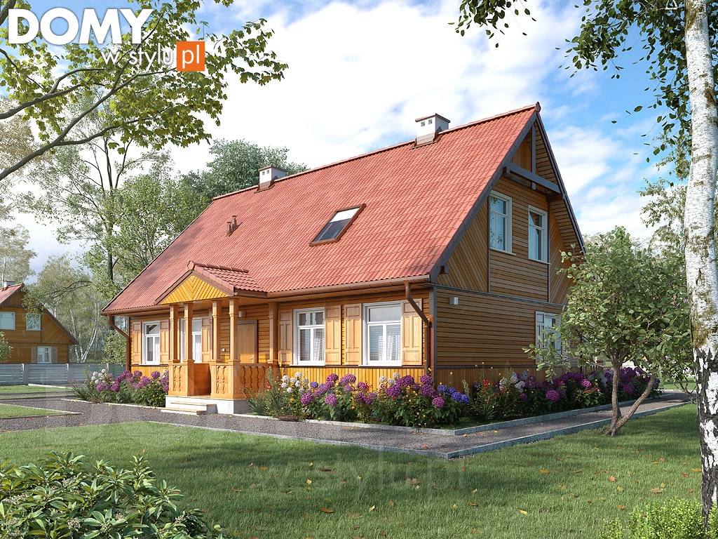 Projekt domu drewnianego z poddaszem Szpak dr-S - wizualizacja frontowa