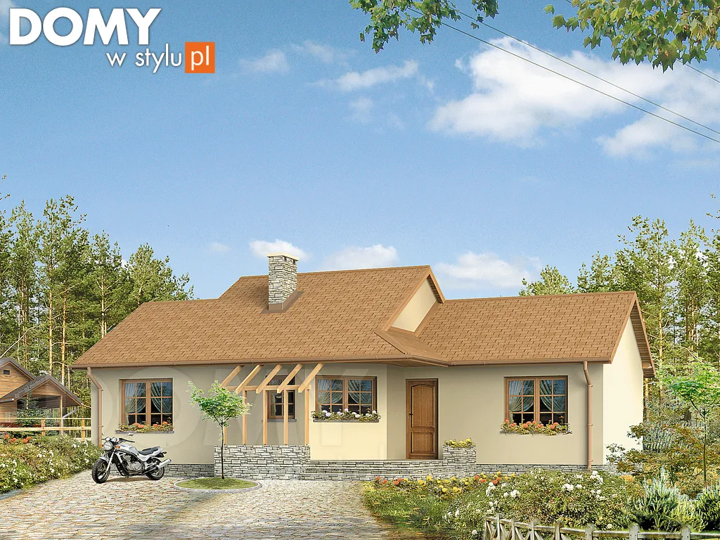 Projekt domu parterowego Szyper 8 - wizualizacja frontowa - lustrzane odbicie