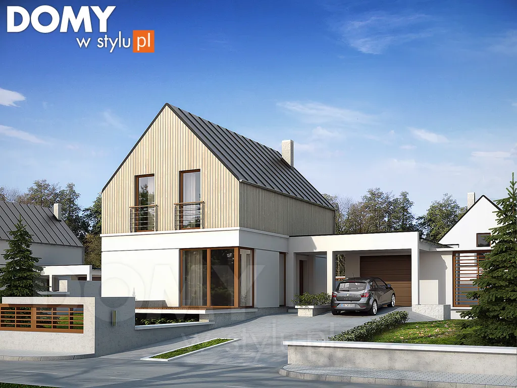 Nowoczesny projekt domu z poddaszem Teo 5 - wizualizacja frontowa - lustrzane odbicie