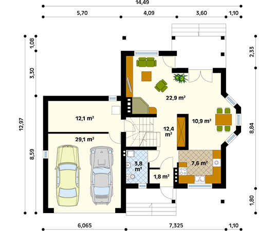 Projekt domu Uwertura 3 - rzut parteru