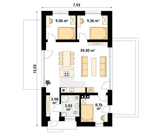 Projekt domu Wakacyjny 2 - rzut parteru